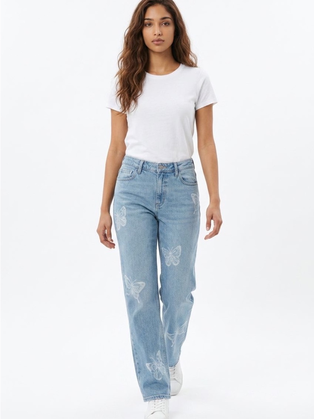 Hollister Women's Light Blue Butterfly Print Wide-Leg Jeans - Picture 2 of 5